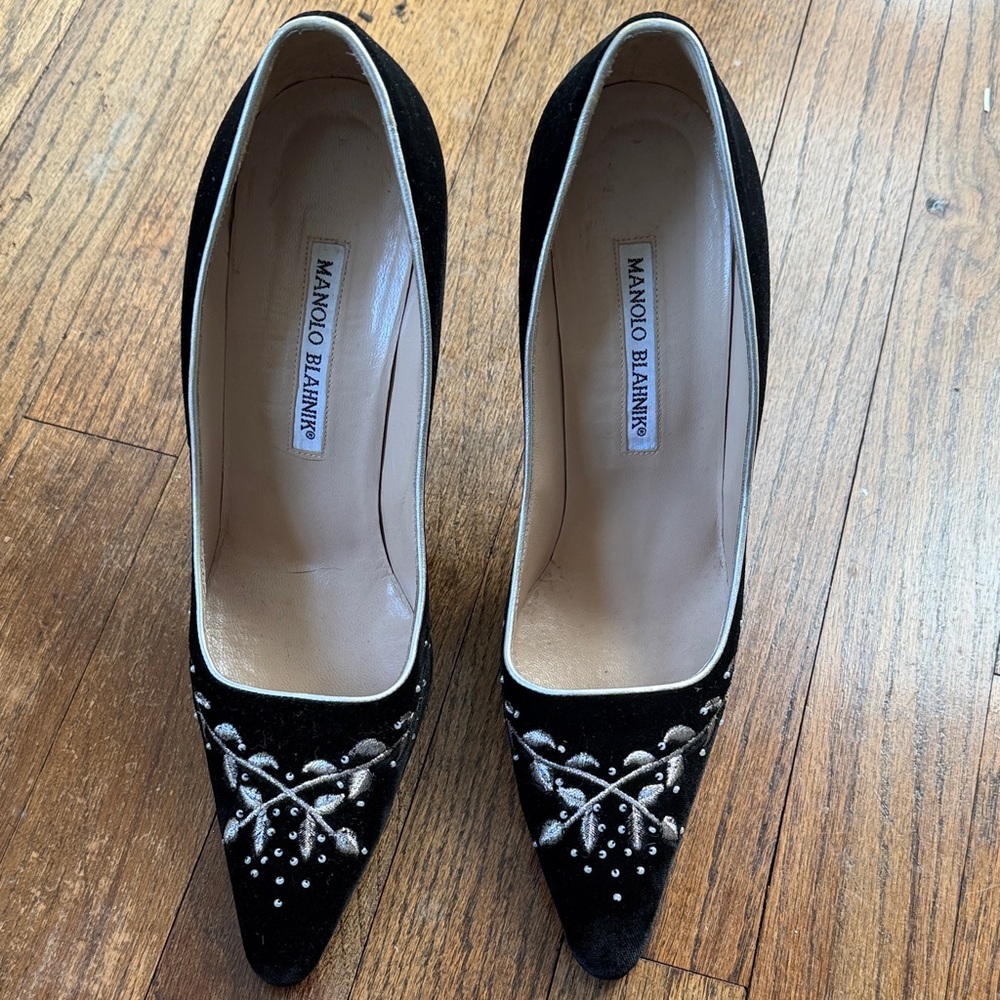Manolo Blahnik Black Heels with Silver Embellishments